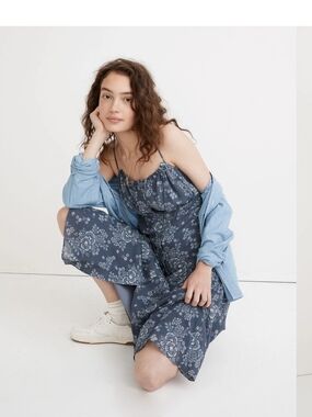 Madewell Women's Blue Archival Floral Tie-Back Button-Front Dress Size 00